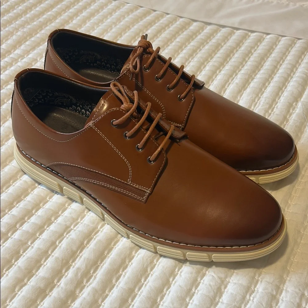 New mens Bruno Marc Brown Leather Derby Shoes with Contrast Sole size 12
